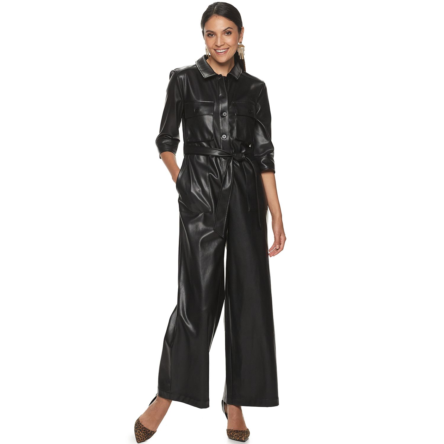 faux leather jumpsuit womens