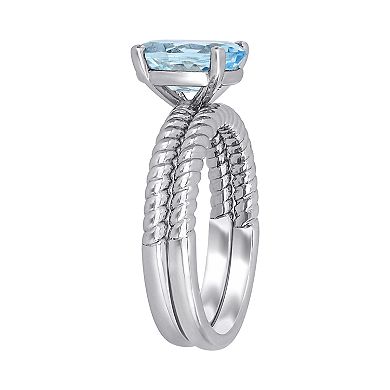 Stella Grace 14k White Gold Aquamarine Bridal Ring Set