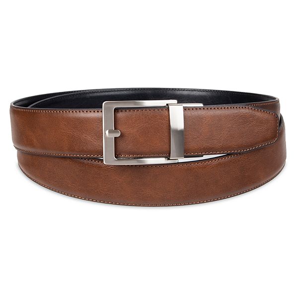 Men's Exact Fit Dress Casual Belt with Stitch & Brushed Nickel Buckle