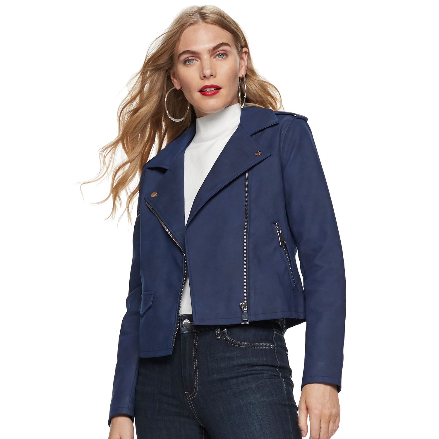 navy faux leather jacket