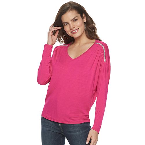 Women's Jennifer Lopez Embellished Ruched-Seam Tee