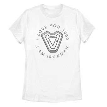 Juniors' Marvel's Avengers Iron Man Heart Arc Reactor Quote Tee