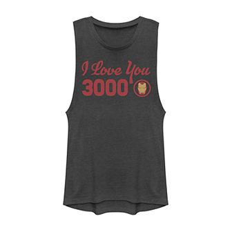 Juniors Marvel Avengers Endgame Iron Man I Love You 3000 Circle Logo Muscle Tank Top