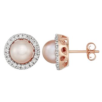 The Regal Collection 14k Gold Pearl & 1/3 Carat T.W. IGL Certified Diamond Halo Earrings