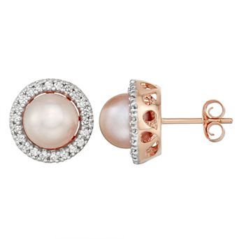 The Regal Collection 14k Gold Pearl & 1/3 Carat T.W. IGL Certified Diamond Halo Earrings