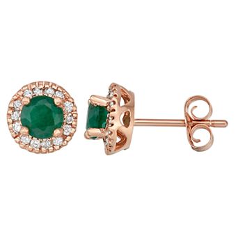 The Regal Collection 14k Gold Emerald & 1/8 Carat T.W. IGL Certified Diamond Tiered Halo Stud Earrings