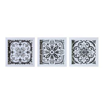 Madison Park Montage Distressed Black and White Medallion Tile 3 pc Set Wall Decor