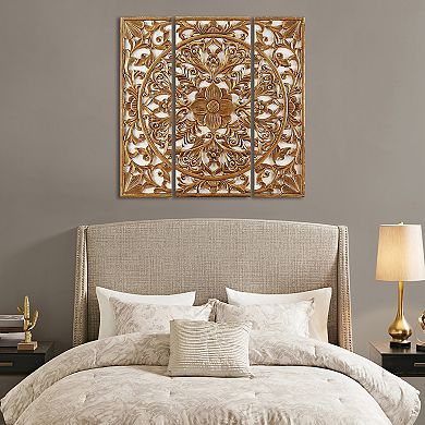 Madison Park Medallion Gold Finish Canvas Wall Art 3-piece Set