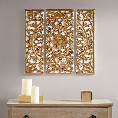 Madison Park Medallion Gold Finish Canvas Wall Art 3-piece Set