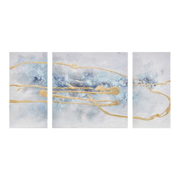 Madison Park Blue Cosmo Hand Embellished Gold Foil Abstract Canvas Wall