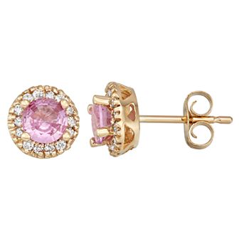 The Regal Collection 14k Gold Pink Sapphire & 1/8 Carat T.W. IGL Certified Diamond Tiered Halo Stud Earrings