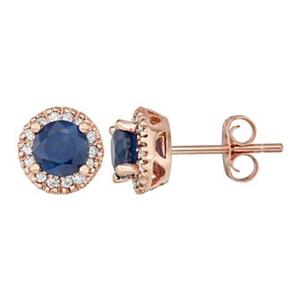 The Regal Collection 14k Gold Sapphire & 1/8 Carat T.W. IGL Certified Diamond Tiered Halo Stud Earrings