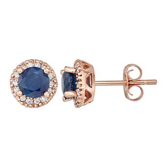 The Regal Collection 14k Gold Sapphire & 1/8 Carat T.W. IGL Certified Diamond Tiered Halo Stud Earrings