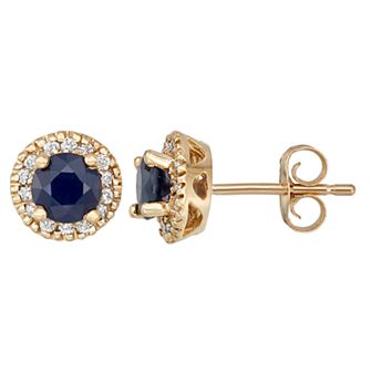 The Regal Collection 14k Gold Sapphire & 1/8 Carat T.W. IGL Certified Diamond Tiered Halo Stud Earrings