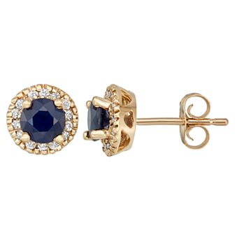 The Regal Collection 14k Gold Sapphire & 1/8 Carat T.W. IGL Certified Diamond Tiered Halo Stud Earrings