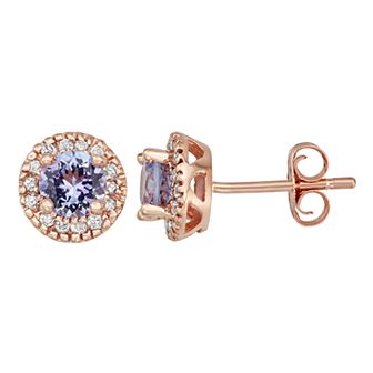 The Regal Collection 14k Gold Tanzanite & 1/8 Carat T.W. IGL Certified Diamond Halo Stud Earrings