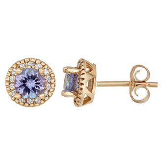 The Regal Collection 14k Gold Tanzanite & 1/8 Carat T.W. IGL Certified Diamond Halo Stud Earrings