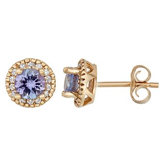 The Regal Collection 14k Gold Tanzanite & 1/8 Carat T.W. IGL Certified Diamond Halo Stud Earrings