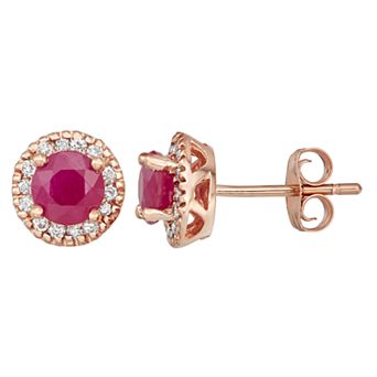 The Regal Collection 14k Gold Ruby & 1/8 Carat T.W. IGL Certified Diamond Tiered Halo Stud Earrings