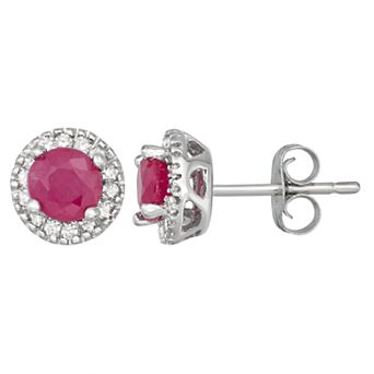 The Regal Collection 14k Gold Ruby & 1/8 Carat T.W. IGL Certified Diamond Tiered Halo Stud Earrings