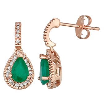 14k Gold Emerald & 1/5 Carat T.W. IGL Certified Diamond Teardrop Earrings