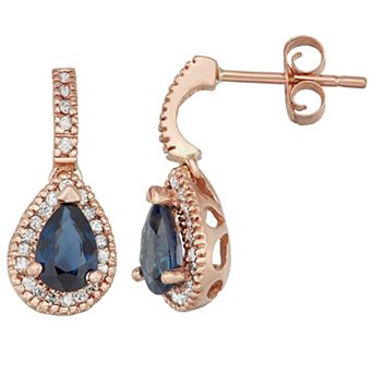 14k Gold Sapphire & 1/5 Carat T.W. IGL Certified Diamond Teardrop Earrings