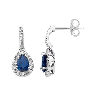 14k Gold Sapphire & 1/5 Carat T.W. IGL Certified Diamond Teardrop Earrings