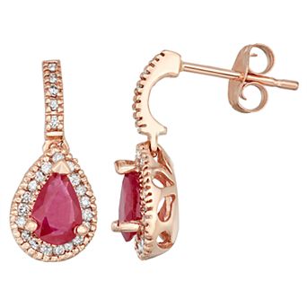 14k Gold Ruby & 1/5 Carat T.W. Certified Diamond Teardrop Earrings