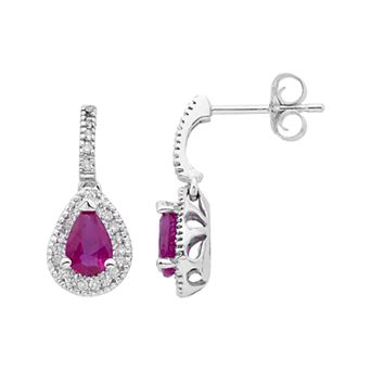 14k Gold Ruby & 1/5 Carat T.W. Certified Diamond Teardrop Earrings