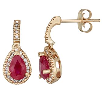 14k Gold Ruby & 1/5 Carat T.W. Certified Diamond Teardrop Earrings