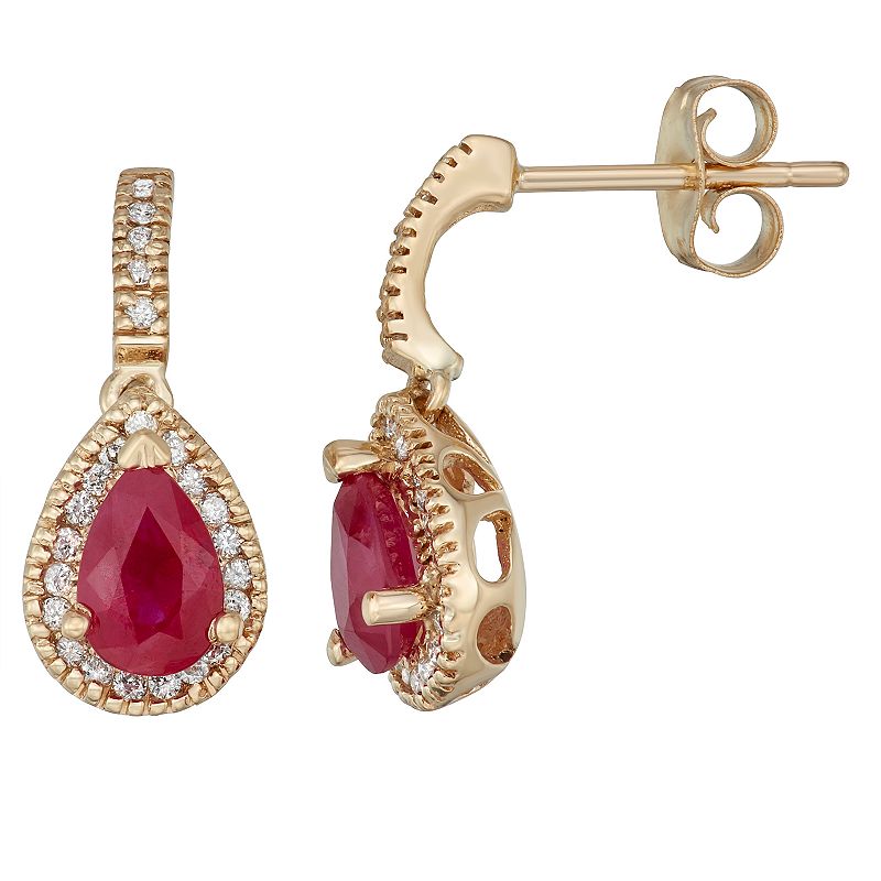 14k Gold Ruby & 1/5 Carat T.W. Certified Diamond Teardrop Earrings, Women's, Yellow