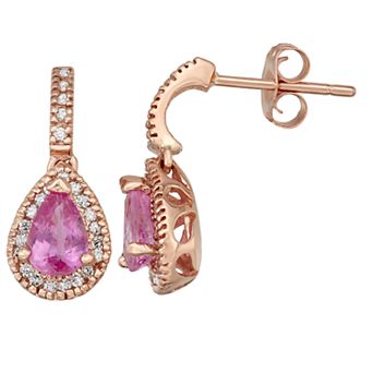 14k Rose Gold Pink Sapphire & 1/5 Carat T.W. Certified Diamond Teardrop Earrings