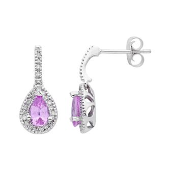 14k Rose Gold Pink Sapphire & 1/5 Carat T.W. Certified Diamond Teardrop Earrings
