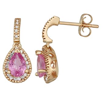 14k Rose Gold Pink Sapphire & 1/5 Carat T.W. Certified Diamond Teardrop Earrings