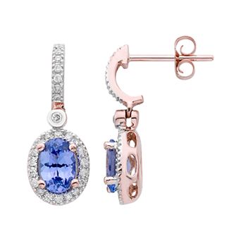 14k Rose Gold Tanzanite & 1/4 Carat T.W. IGL Certified Diamond Oval Earrings