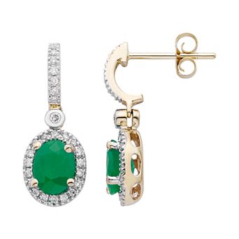 14k Rose Gold Emerald & 1/4 Carat T.W. IGL Certified Diamond Oval Earrings