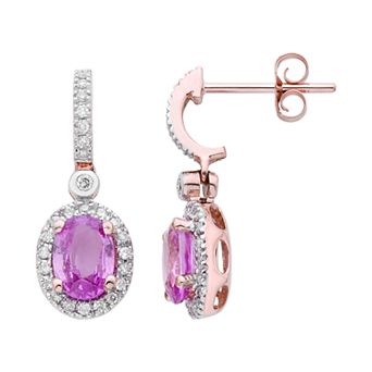 14k Rose Gold Pink Sapphire & 1/4 Carat T.W. IGL Certified Diamond Oval Earrings