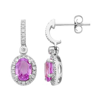 14k Rose Gold Pink Sapphire & 1/4 Carat T.W. IGL Certified Diamond Oval Earrings