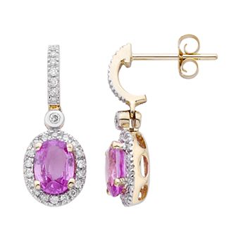 14k Rose Gold Pink Sapphire & 1/4 Carat T.W. IGL Certified Diamond Oval Earrings