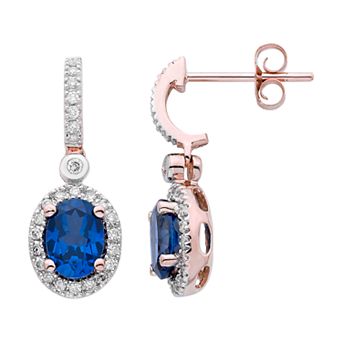 14k Rose Gold Sapphire & 1/4 Carat T.W. IGL Certified Diamond Oval Earrings
