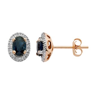 14k Rose Gold 1/6 Carat T.W. IGL Certified Diamond & Sapphire Oval Stud Earrings