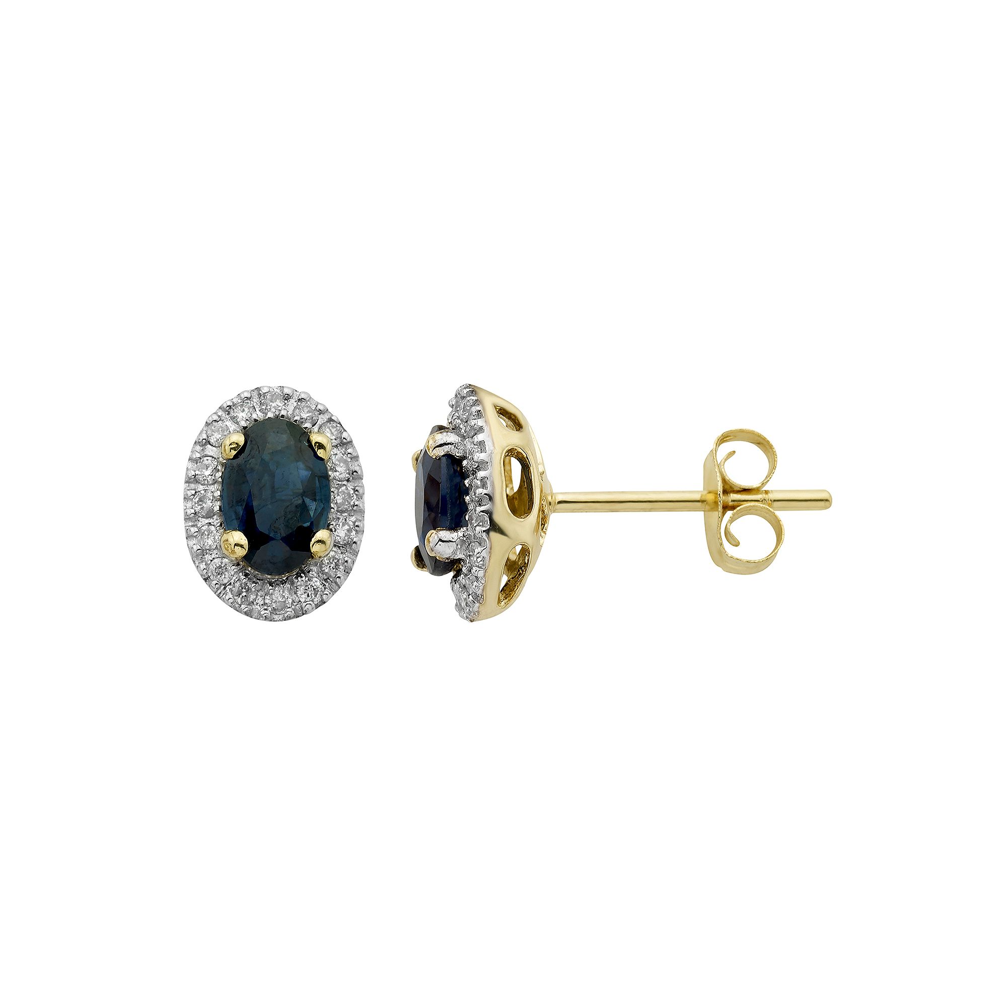 14k Rose Gold 1/6 Carat T.W. IGL Certified Diamond & Sapphire Oval Stud Ear