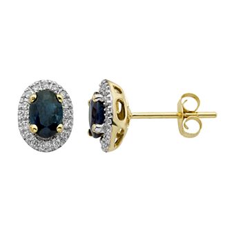 14k Rose Gold 1/6 Carat T.W. IGL Certified Diamond & Sapphire Oval Stud Earrings