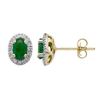 14k Rose Gold 1/6 Carat T.W. IGL Certified Diamond & Emerald Oval Earrings