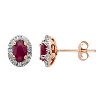 14k Rose Gold 1/6 Carat T.W. IGL Certified Diamond & Ruby Oval Earrings