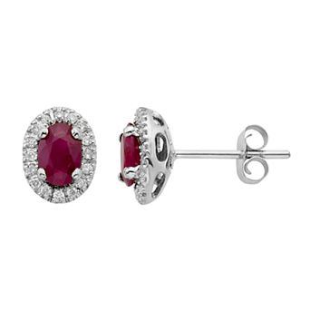 14k Rose Gold 1/6 Carat T.W. IGL Certified Diamond & Ruby Oval Earrings