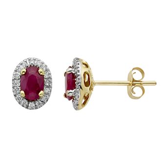 14k Rose Gold 1/6 Carat T.W. IGL Certified Diamond & Ruby Oval Earrings