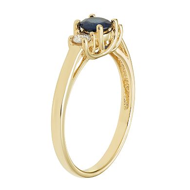 The Regal Collection 14k Gold Sapphire & 1/6 Carat T.W. IGL Certified Diamond 3-Stone Ring