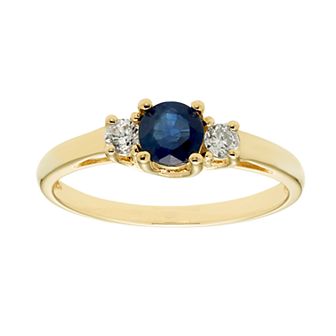 The Regal Collection 14k Gold Sapphire & 1/6 Carat T.W. IGL Certified Diamond 3-Stone Ring