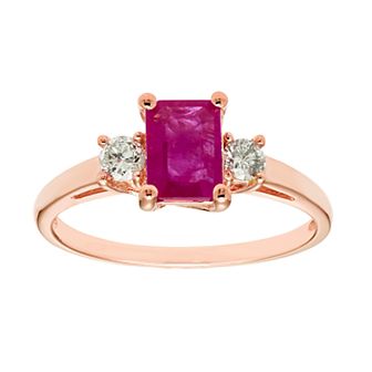 The Regal Collection 14k Gold Ruby & 1/5 Carat T.W. IGL Certified Diamond 3-Stone Ring